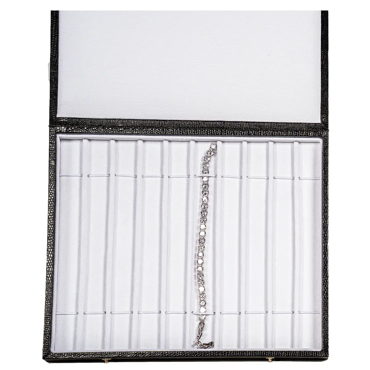 jewellery storage box bracelet white top view with bracelet