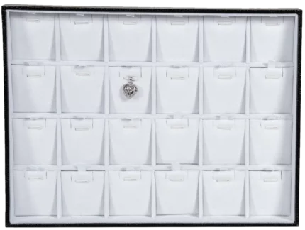 BXPS80 necklace storage box 24 compartments white frontview with pendant