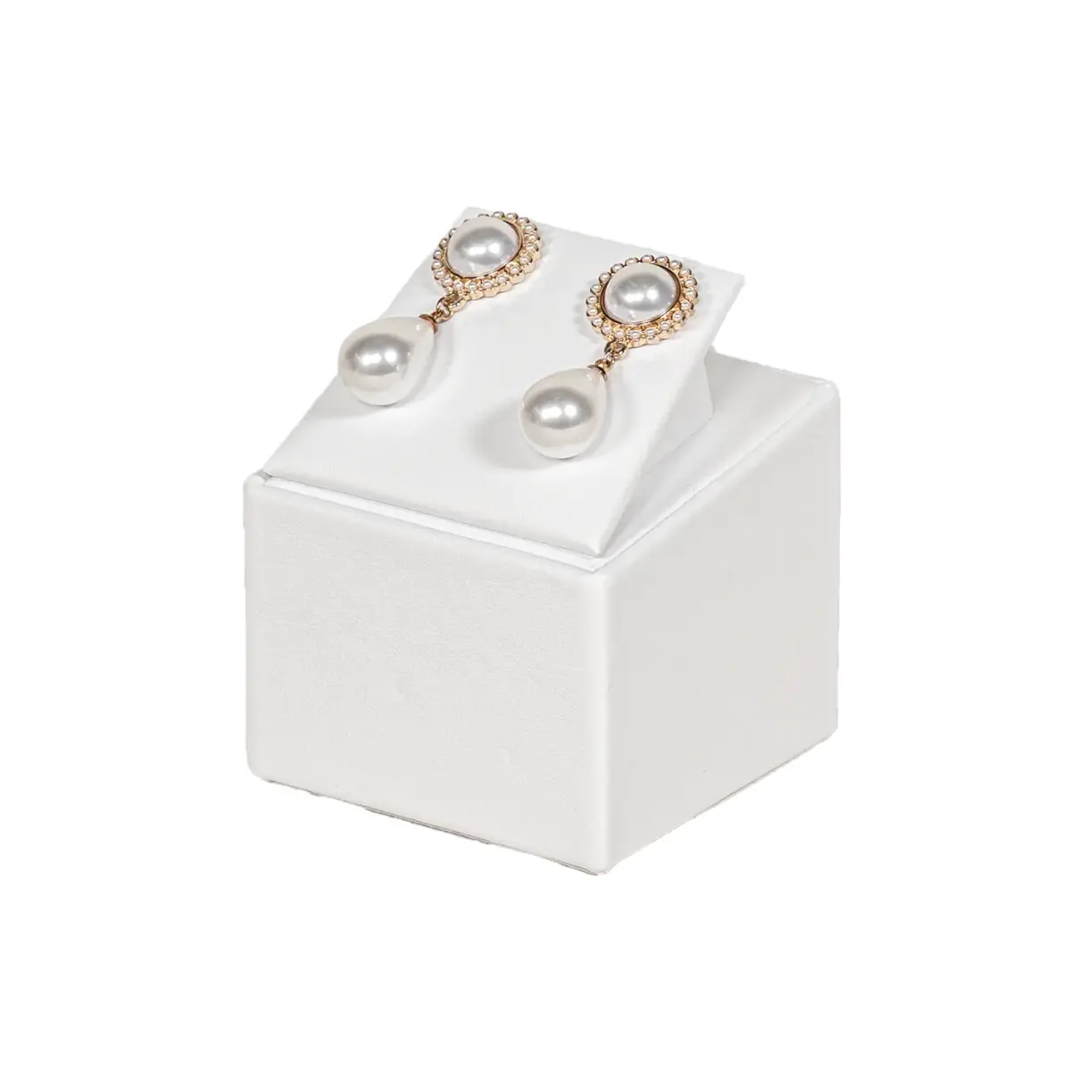 display stand for earrings white angle view with earring