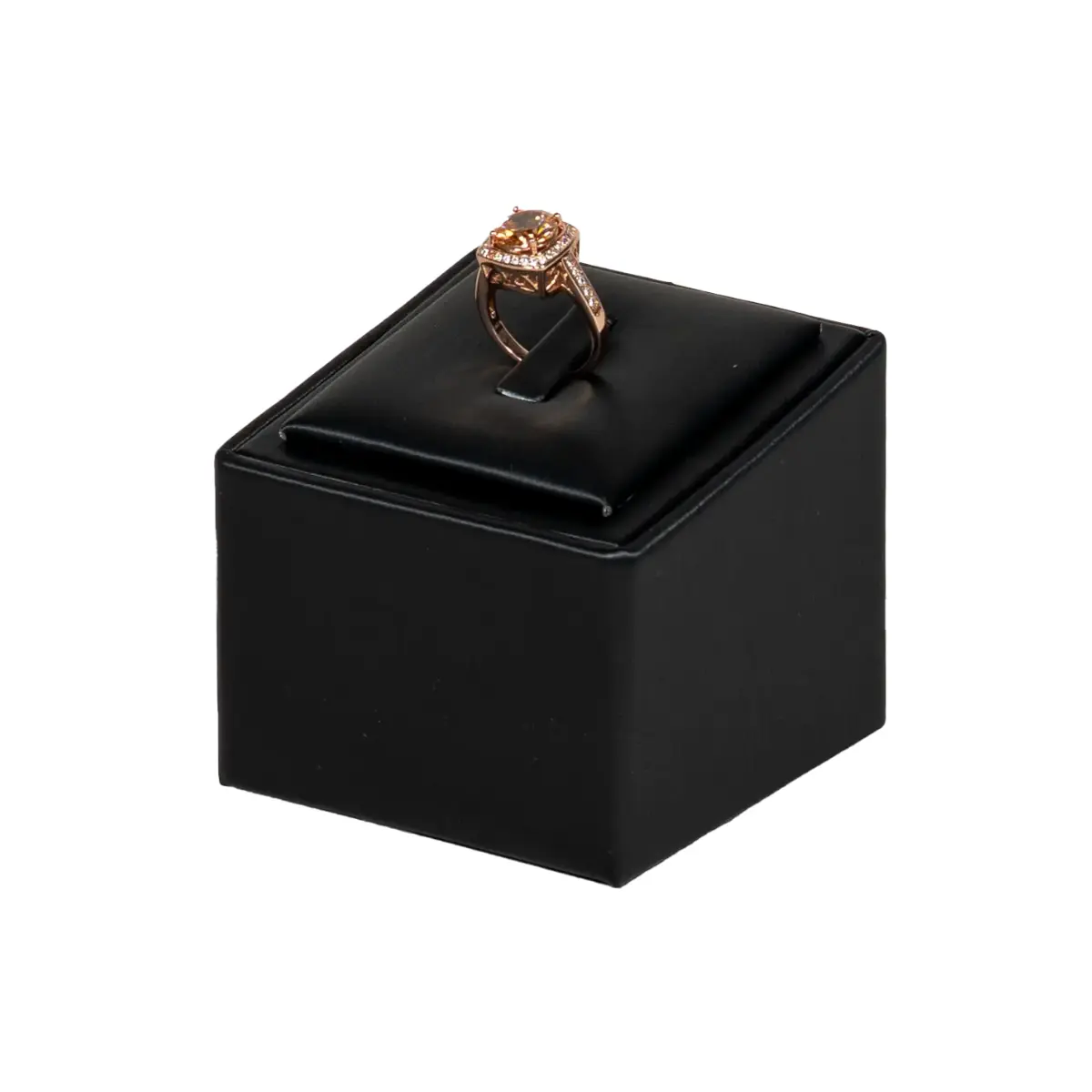 jewelry necklace holder black angle view with ring