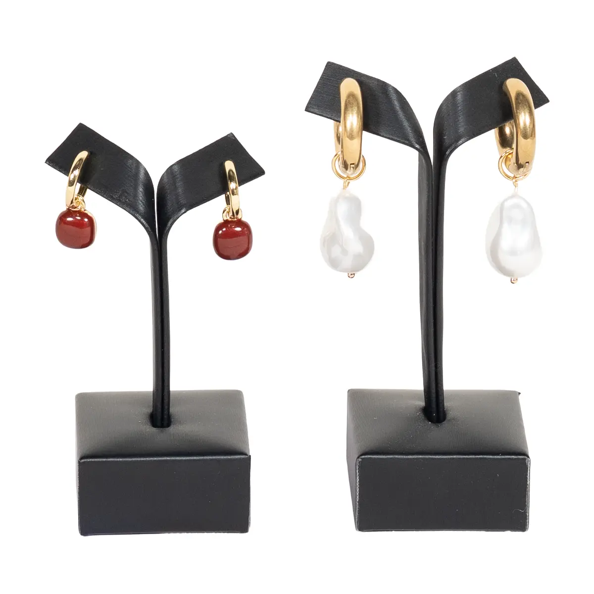 Earring display holder black front view with earring
