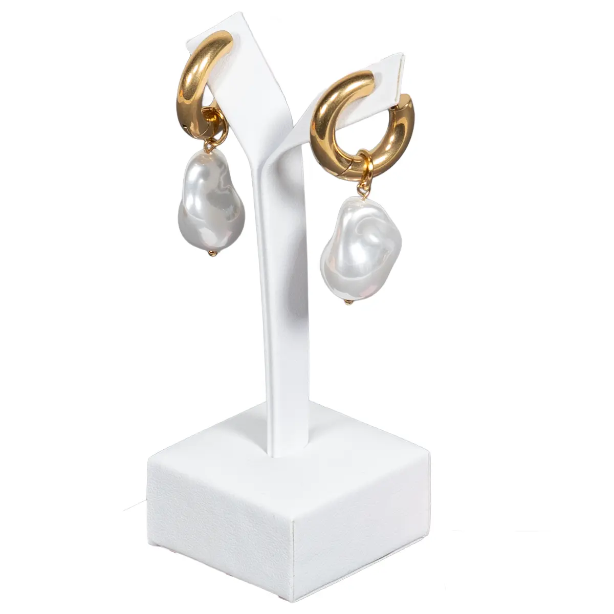Earring-display-holder-large-white-angle-view-with-earring-ES81LWH Earring display holder large white angle view with earring