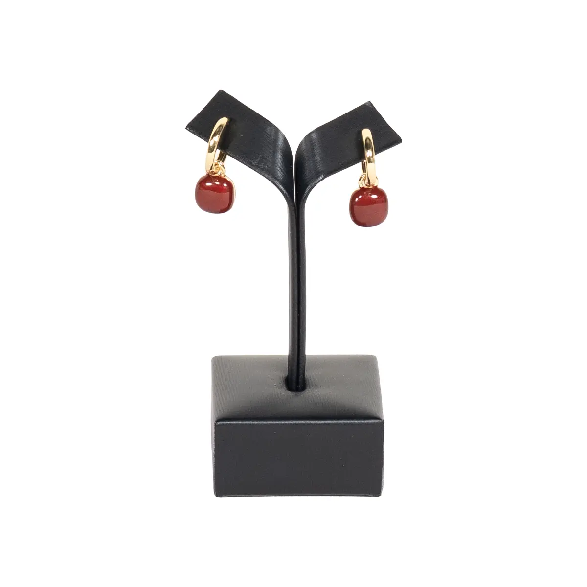 Earring-display-holder-small-black-front-view-with-earring-ES81SBL Earring display holder small black front view with earring