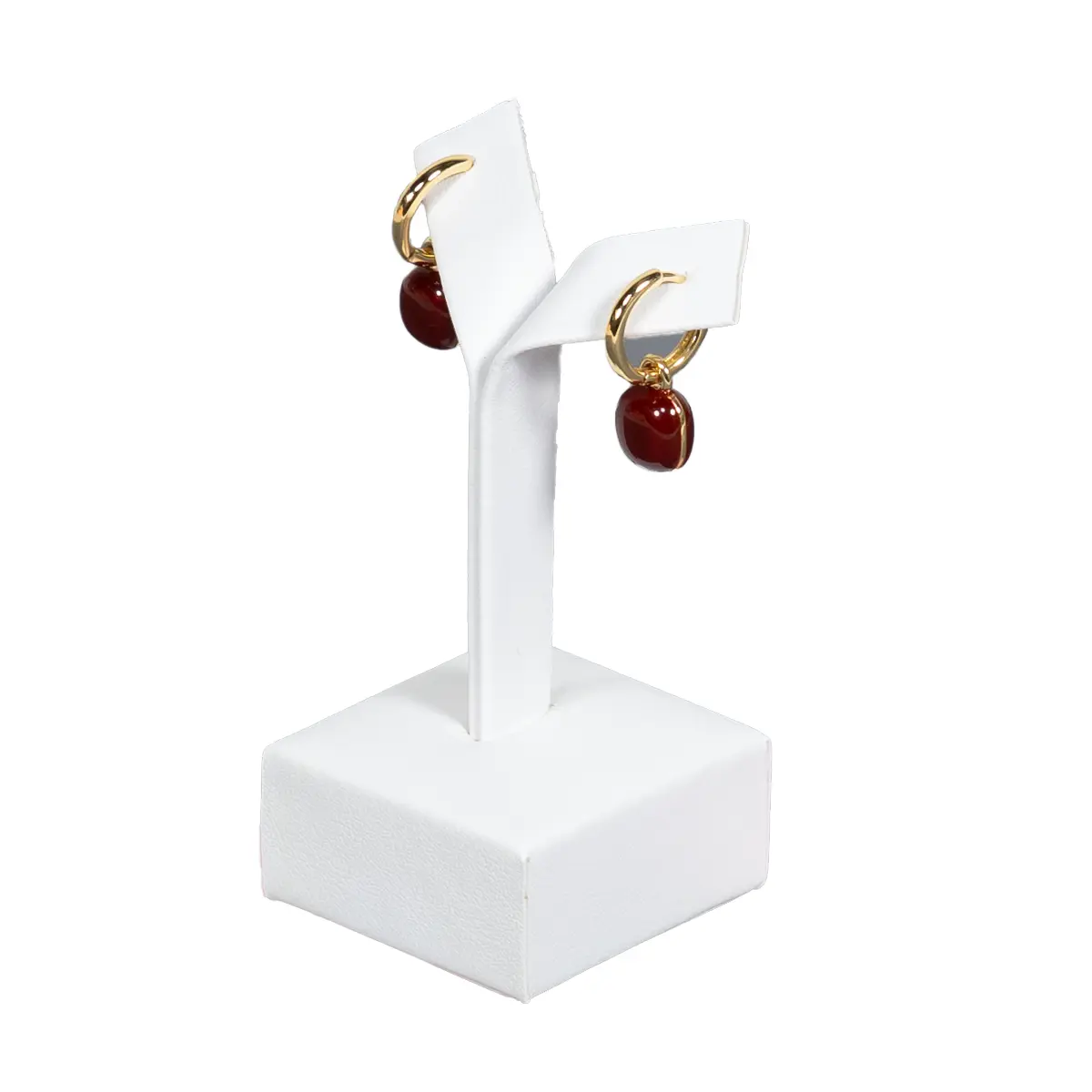 Earring-display-holder-small-white-angle-view-with-earring-ES81SWH Earring display holder small white angle view with earring