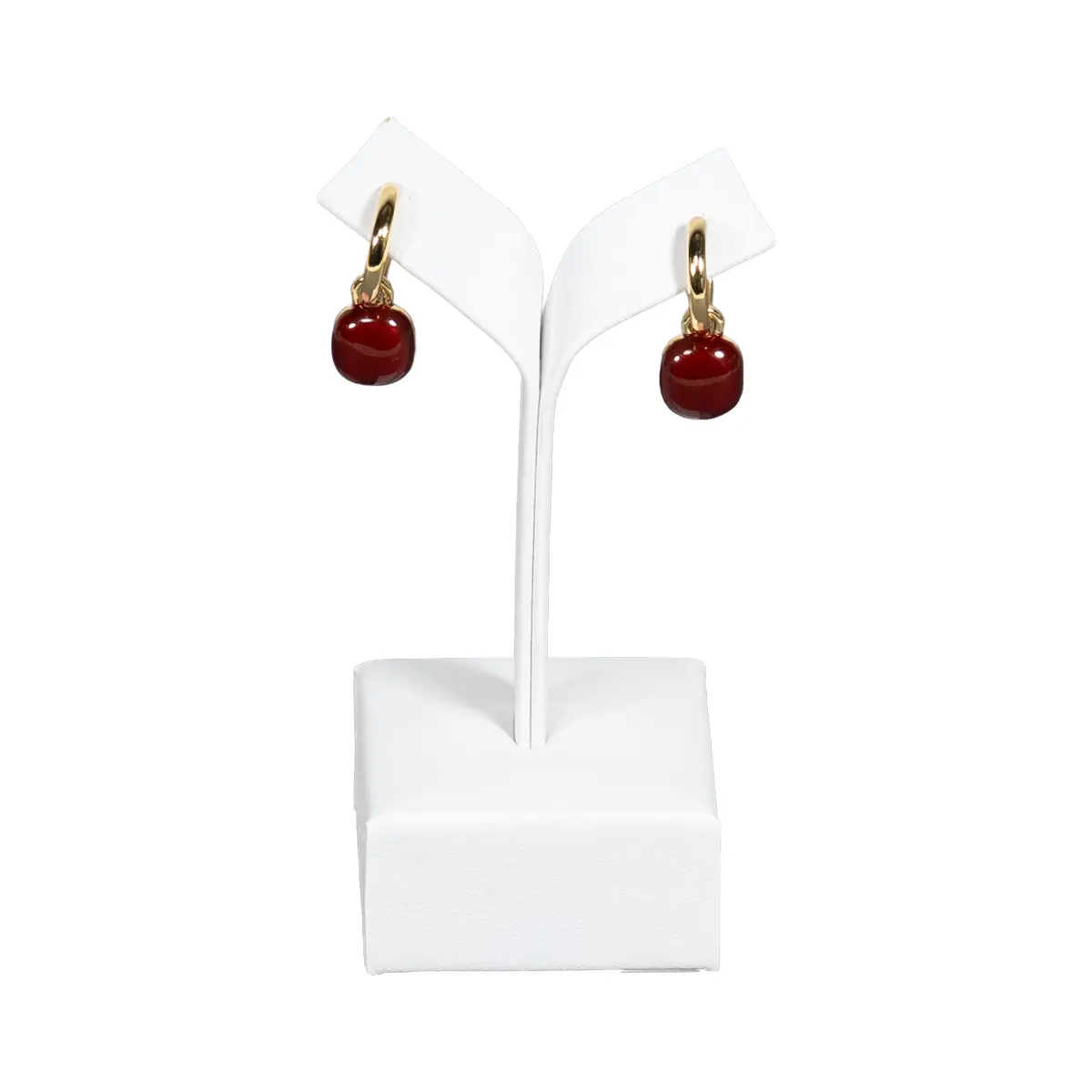 Earring-display-holder-small-white-front-view-with-earring-ES81SWH Earring display holder small white front view with earring
