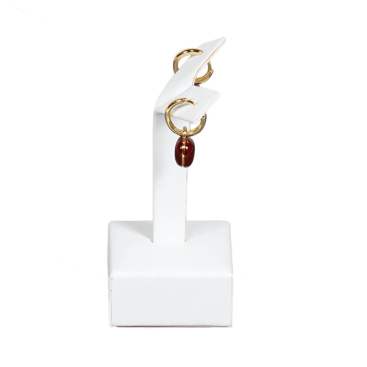 Earring-display-holder-small-white-side-view-with-earring-ES81SWH Earring display holder small white side view with earring