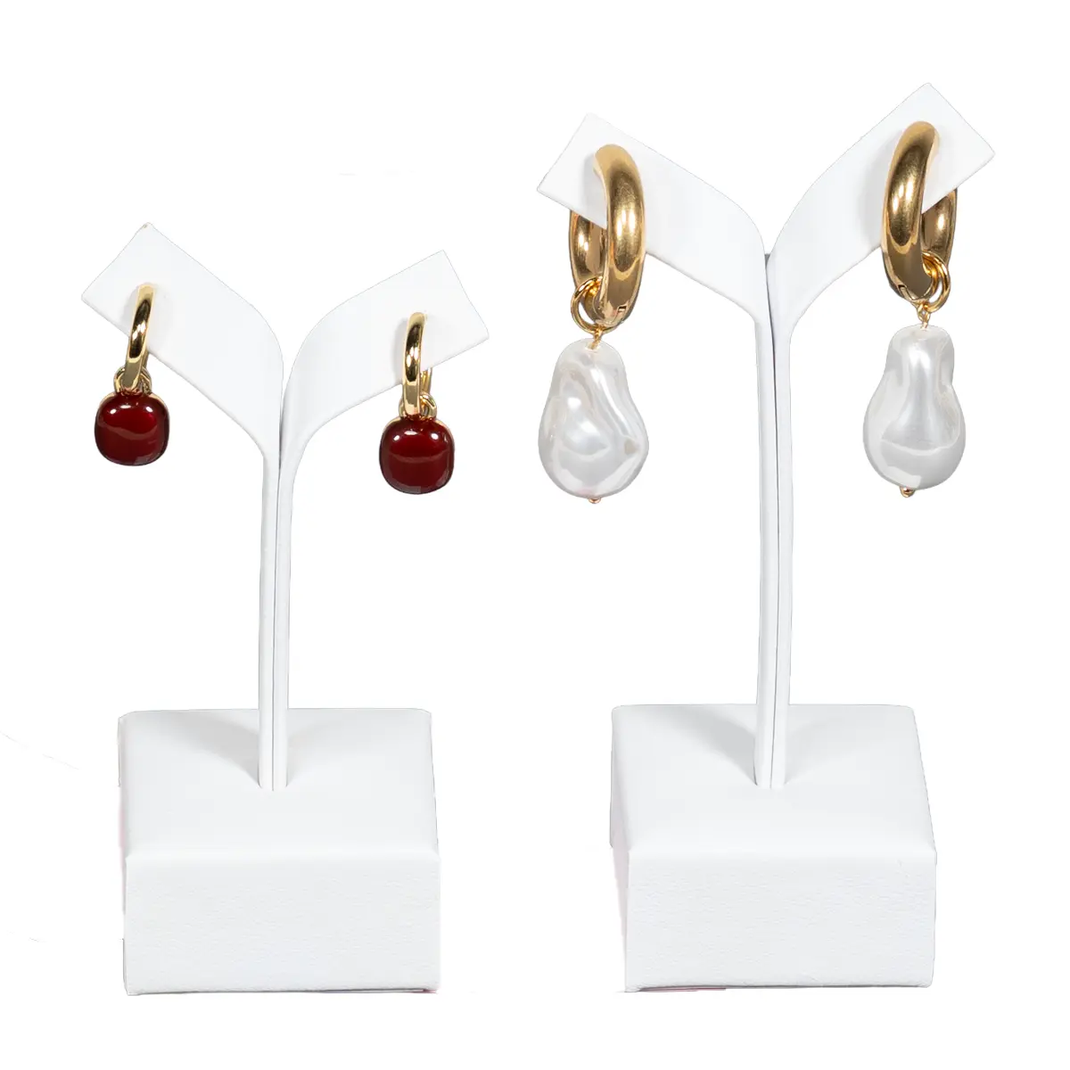 Earring-display-holder-white-front-view-with-earring-ES81WH Earring display holder white front view with earring