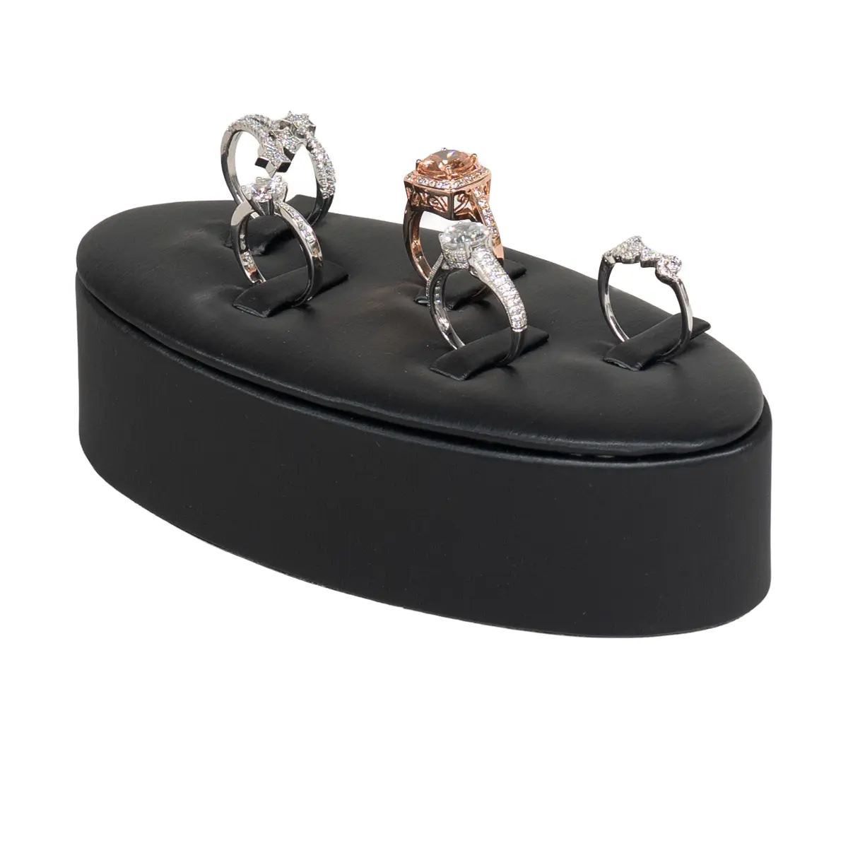 Ring-jewelry-Display-Black-small-angle-view-with-rings-719KS Ring jewelry Display Black small angle view with rings