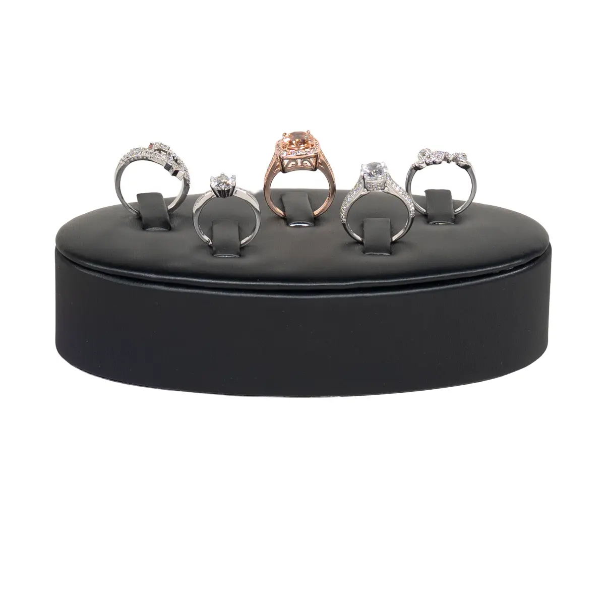 Ring-jewelry-Display-Black-small-front-view-with-rings-719KS Ring jewelry Display Black small front view with rings