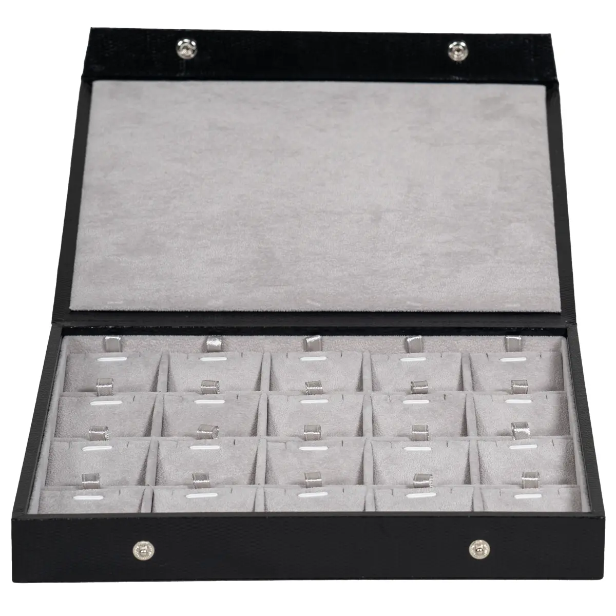 Storage-box-for-necklcace-5x4-Grey-open-front-view-BSPS83BRGR Storage box for necklace 5x4 Grey open front view