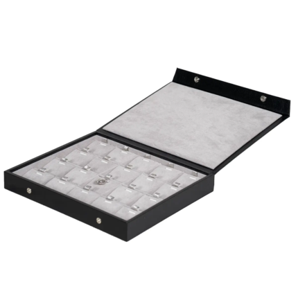 Storage box for necklcace 5x4 Grey open side view with pendant