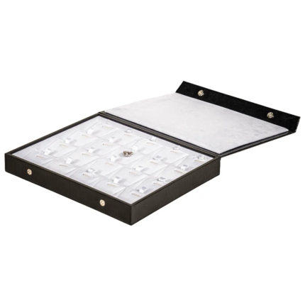 Storage box for necklcace 5x4 white open side view with pendant