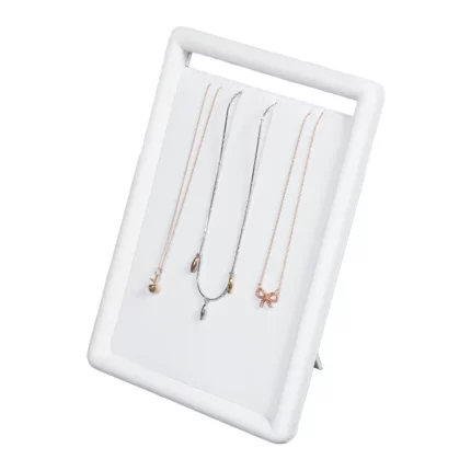 jewelry stand for necklaces white small angle view with necklace