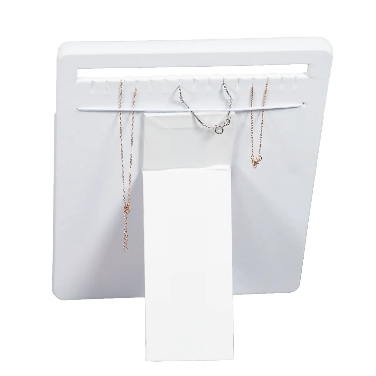 jewelry stand for necklaces white small back view with necklace