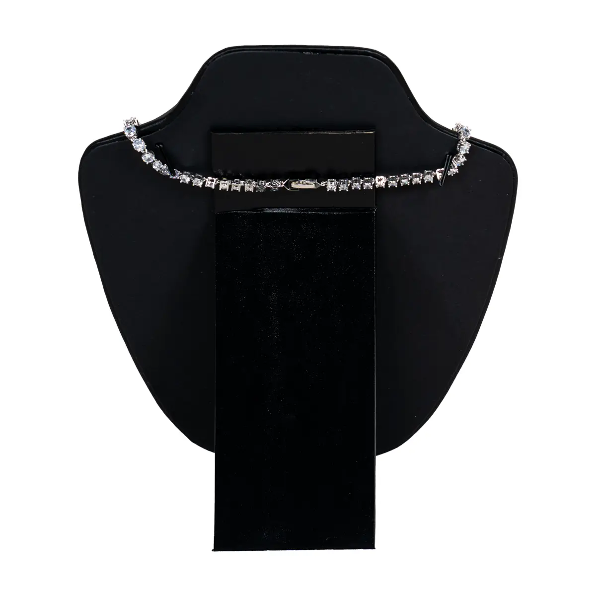necklace on stand black small back view with necklace