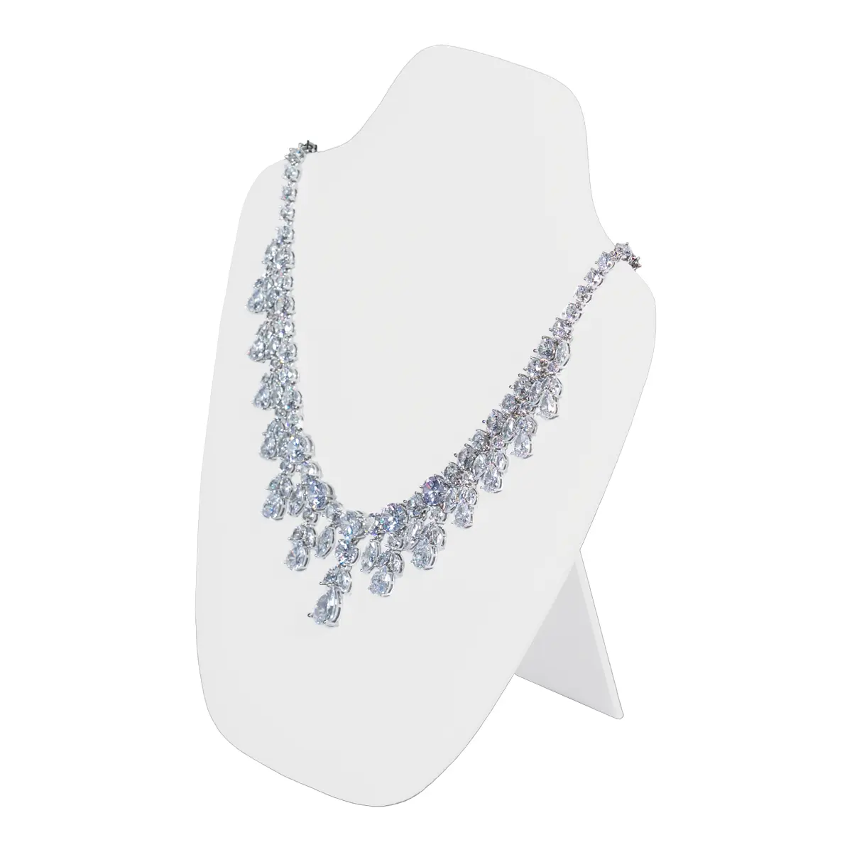 necklace on stand white small angle view with necklace