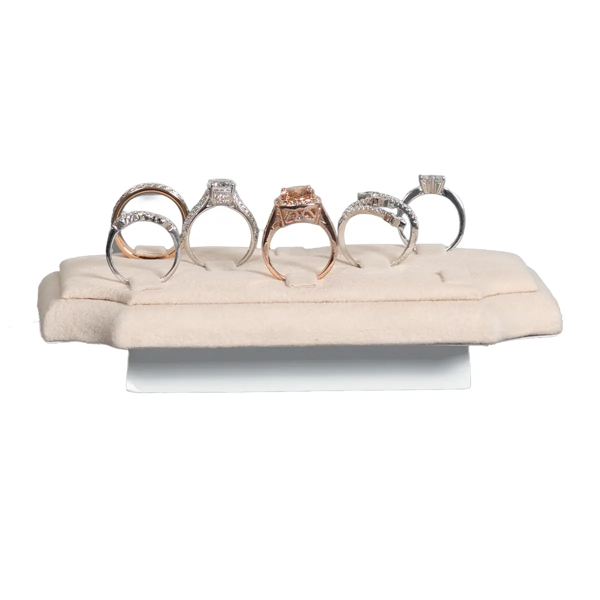 ring holders for rings Beige small back view with rings