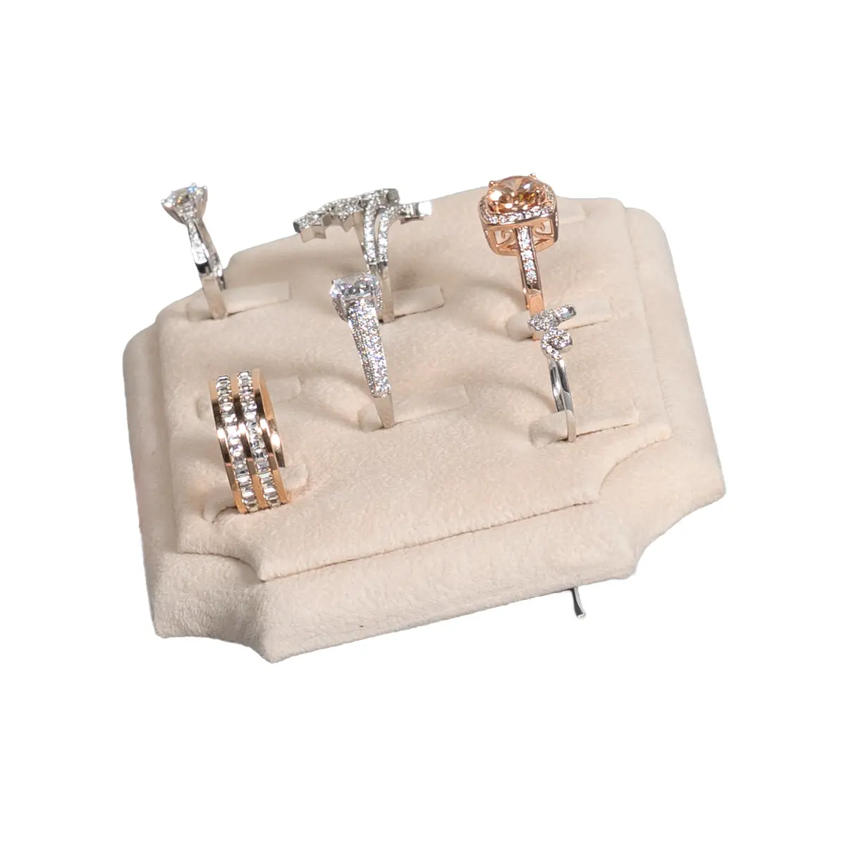 ring holders for rings Beige small side view with rings