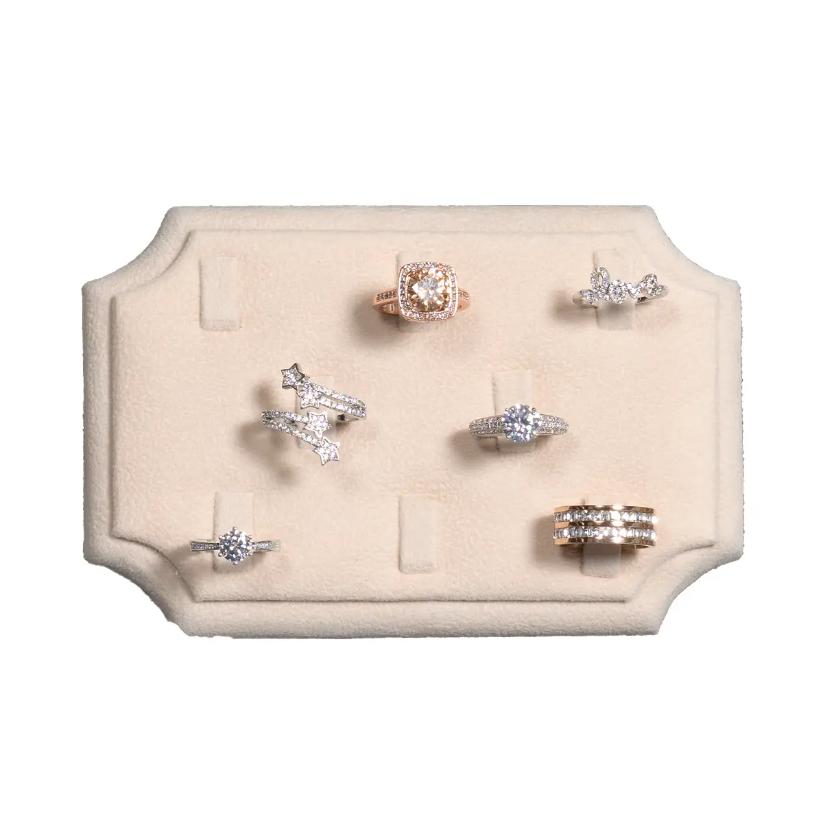 ring holders for rings Beige small top view with rings
