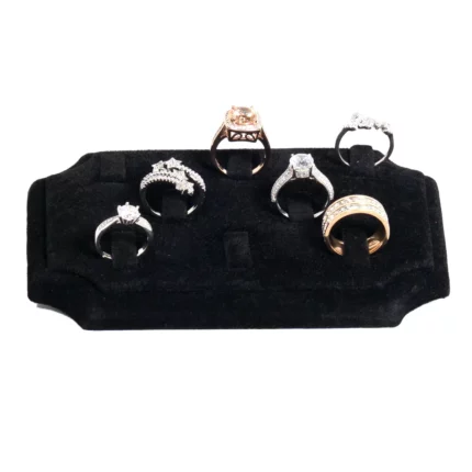 ring holders for rings Black velvet small front view with rings