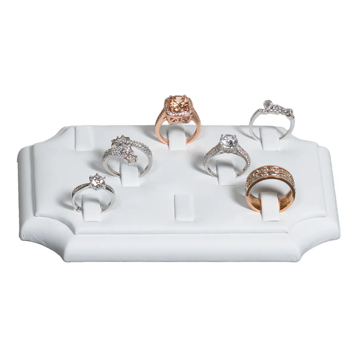 ring-holders-for- rings-White-small-front-view -with-rings-719JS ring holders for rings White small front view with rings