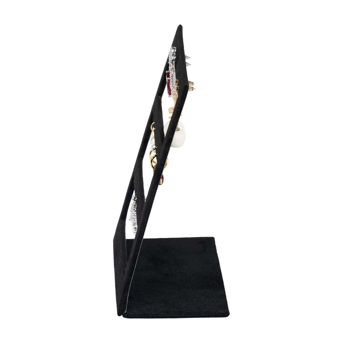stud earring stand large black side view with earring