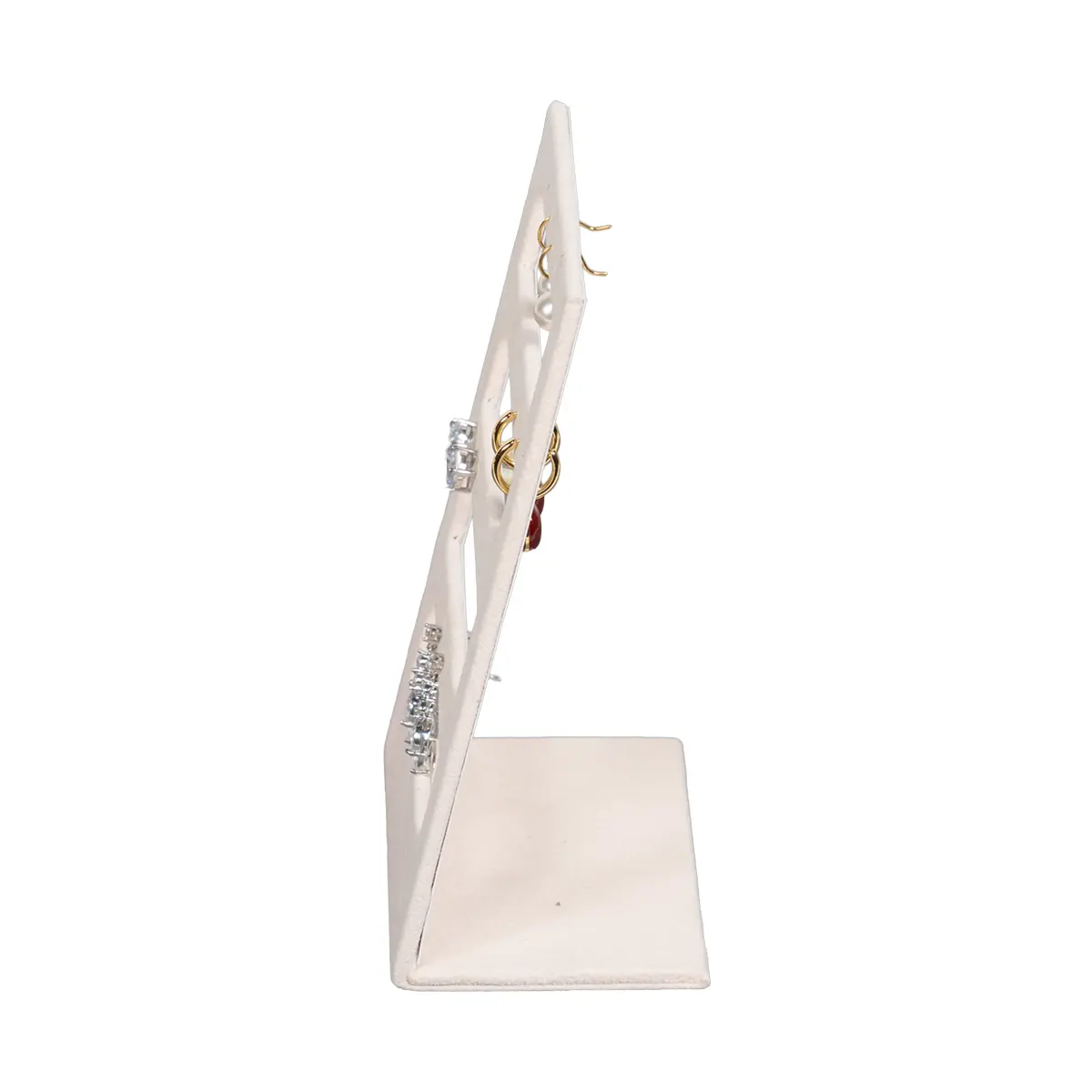 stud earring stand small beige side view with earring