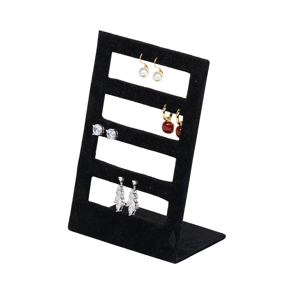 stud earring stand small black angle view with earring