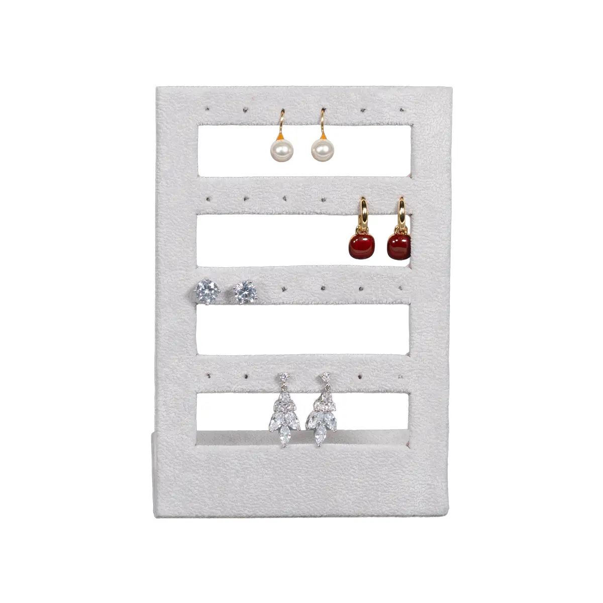 stud earring stand small grey front view with earring