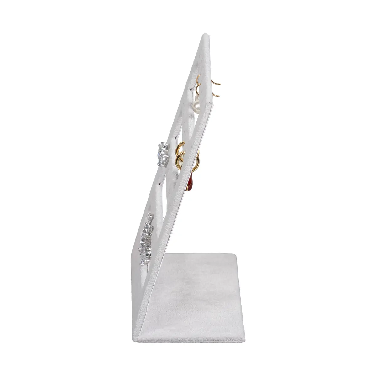 stud earring stand small grey side view with earring