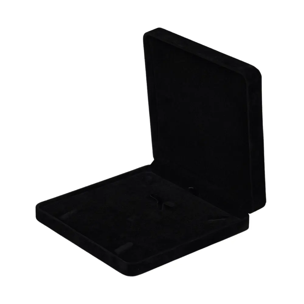velvet jewllery set box black open angle view