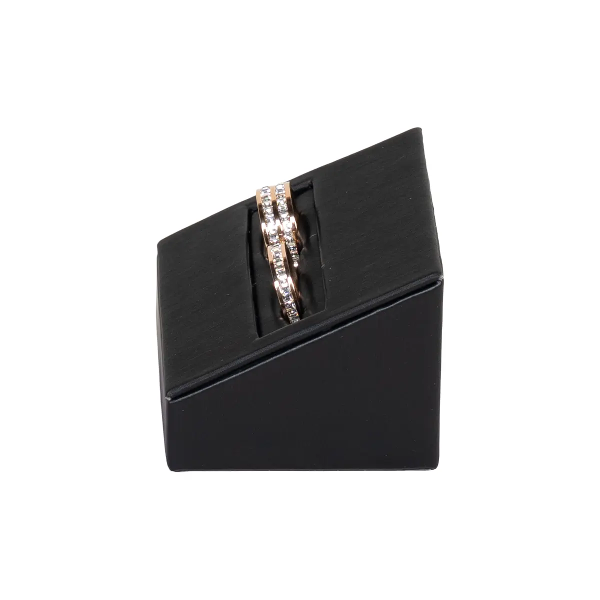 wedding ring holder black side view with ring