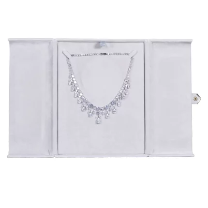 Jewellery box for necklace grey front with jewellery BXN84GR