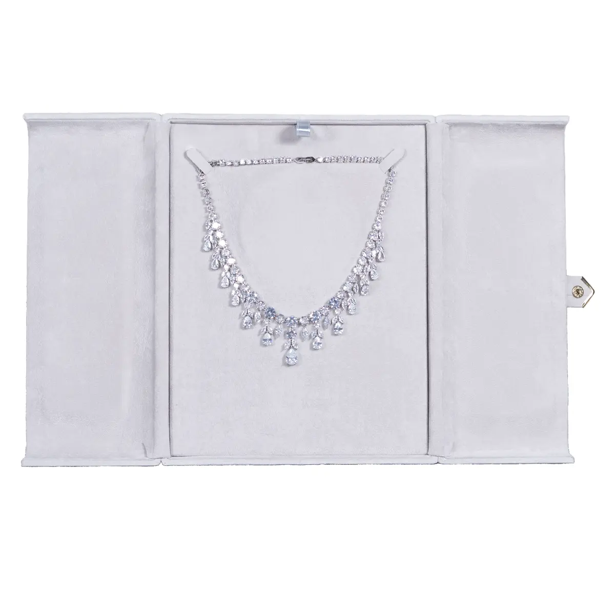 Jewellery box for necklace grey front with jewellery BXN84GR