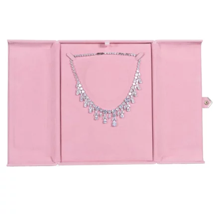 Jewellery box for necklace pink front with jewellery BXN84PI