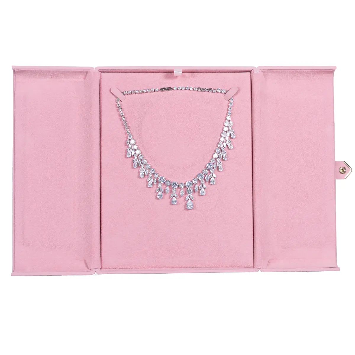 Jewellery box for necklace pink front with jewellery BXN84PI