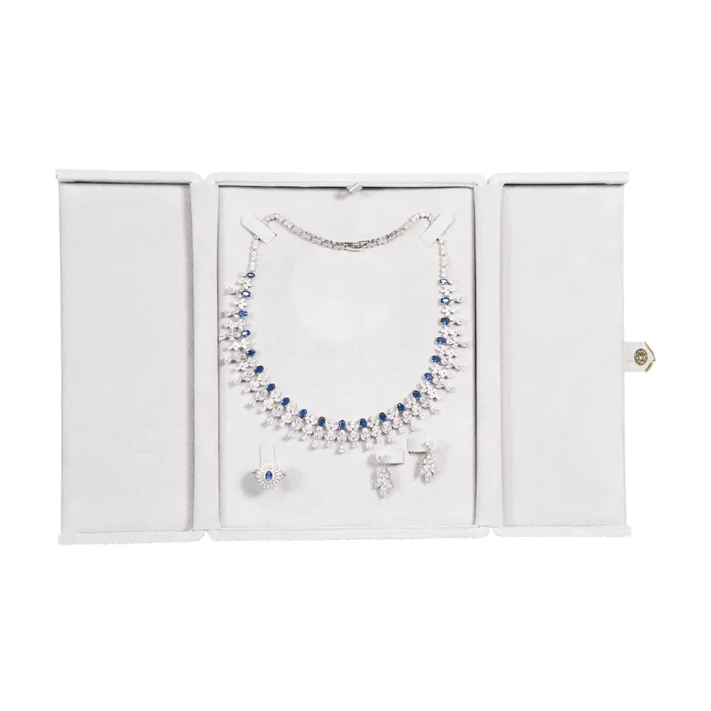 jewelry set box grey open stand front view with jewellery BXS82GR