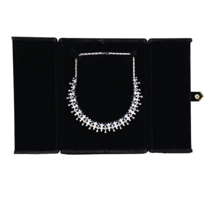 necklace jewelry box black open stand front with jewellery BXN83BL