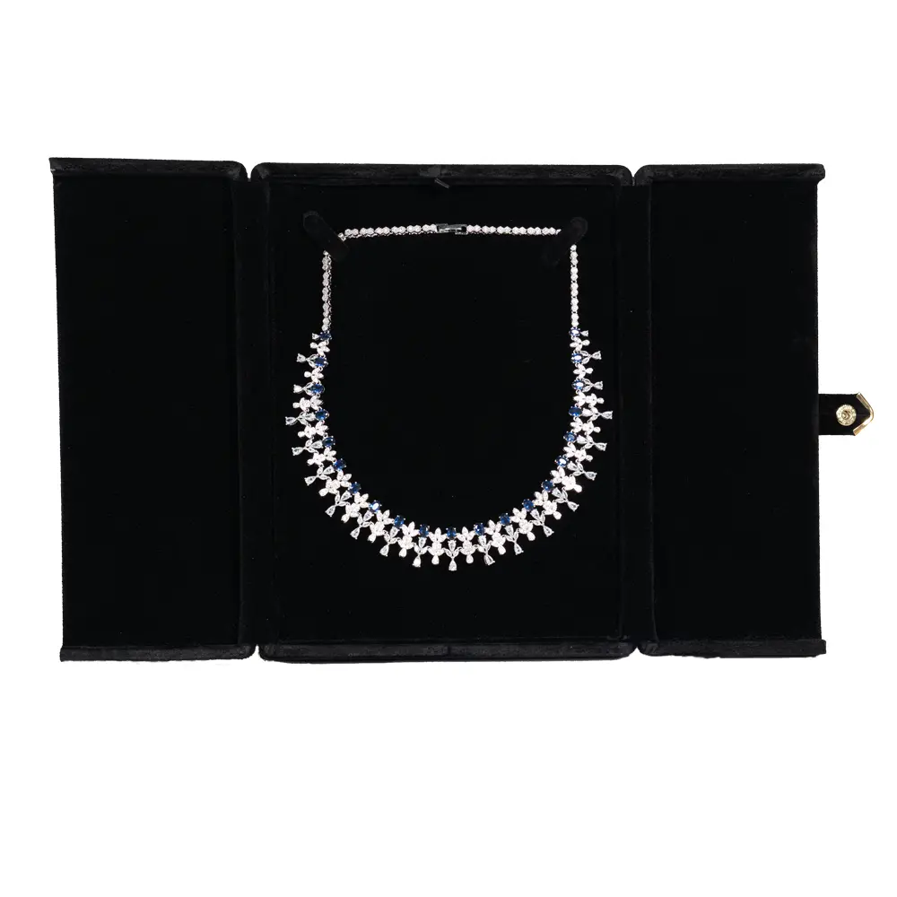 necklace jewelry box black open stand front with jewellery BXN83BL