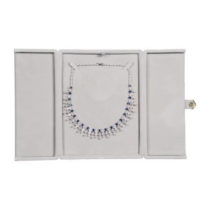 necklace jewelry box grey open stand front with jewellery BXN83GR