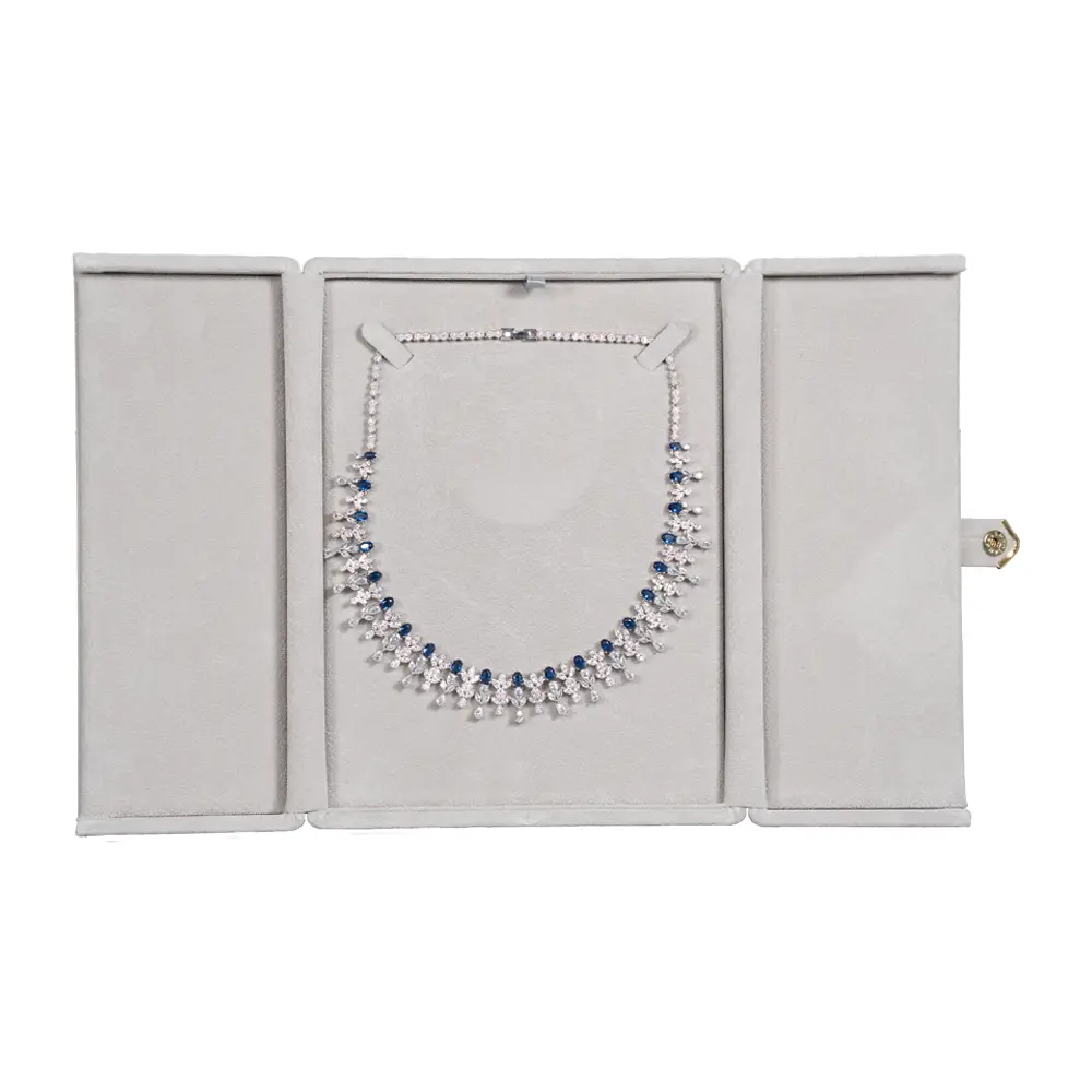 necklace jewelry box grey open stand front with jewellery BXN83GR