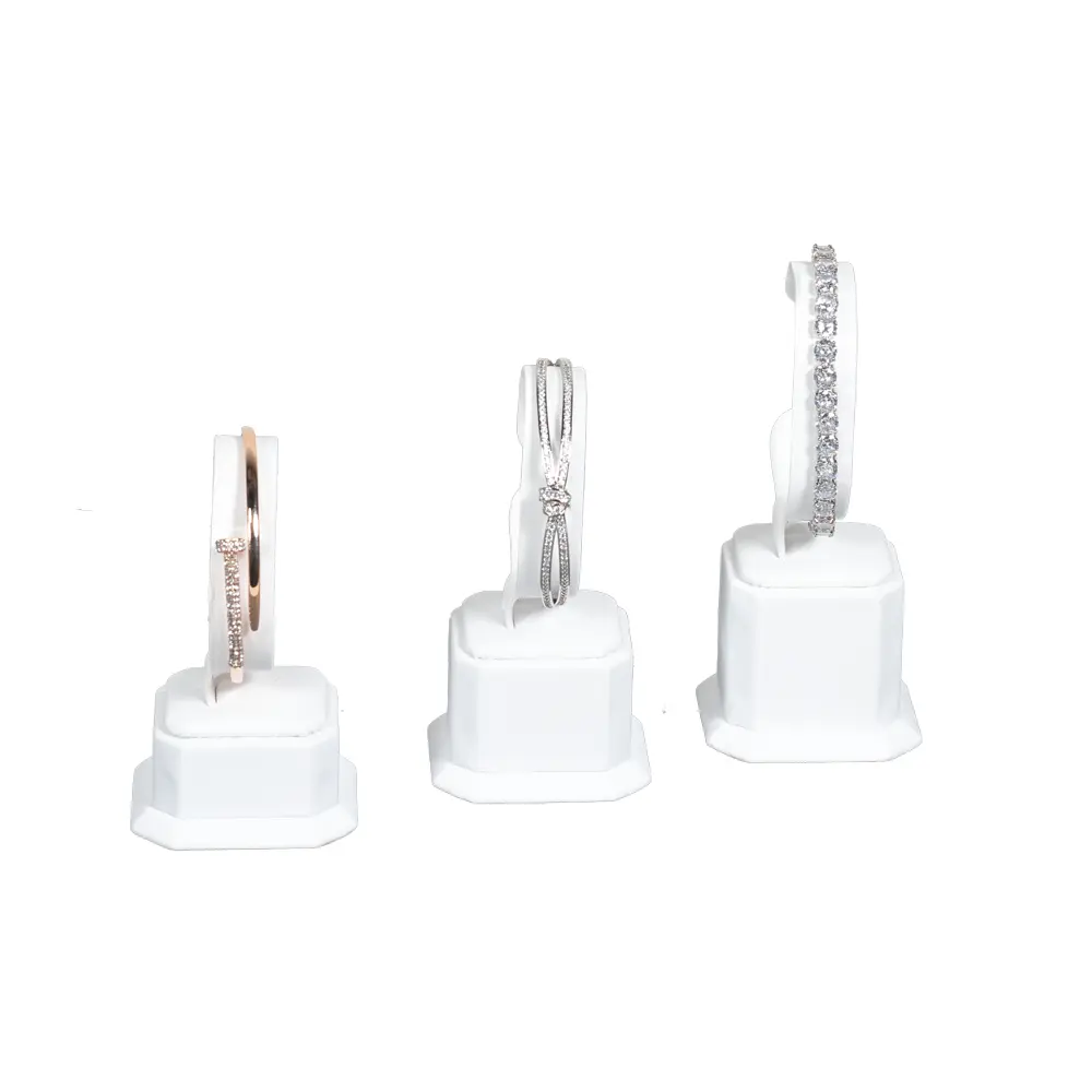 Bangle Stand leatherette 3set white front view with bangle BS89