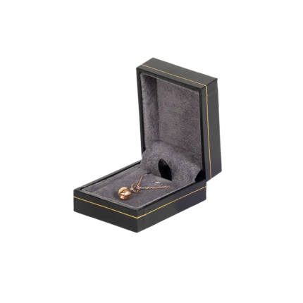 Necklace packaging leather look paper black small open side view with necklace BXP84