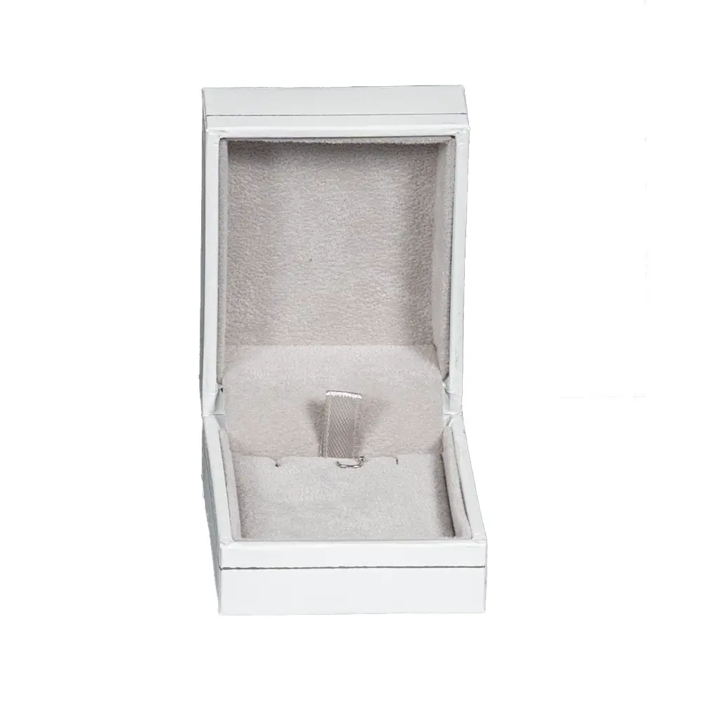 Necklace Packaging leather look paper white small open front view BXP84