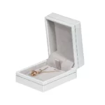 Necklace Packaging leather look paper white small open side view with necklace BXP84