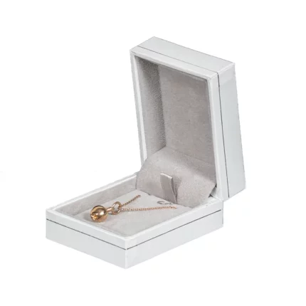 Necklace Packaging leather look paper white small open side view with necklace BXP84