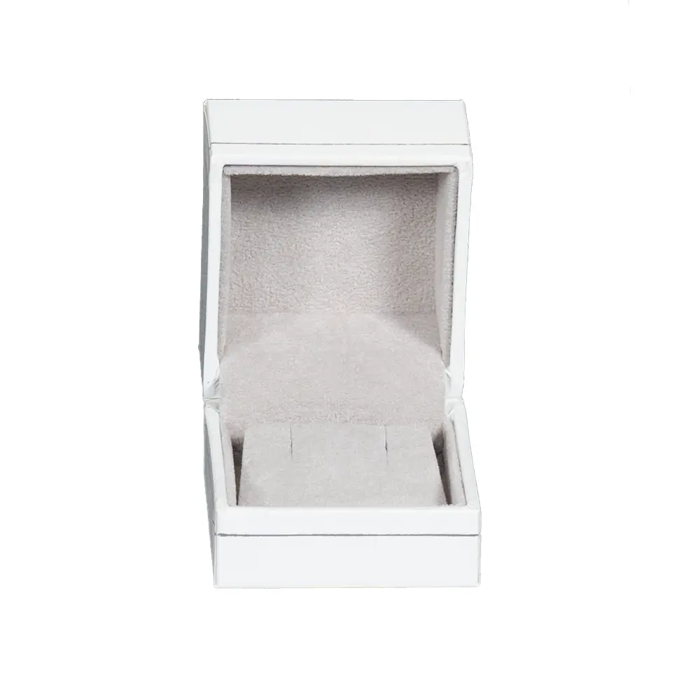 Small Earring Box leather look paper white open front view BXE84