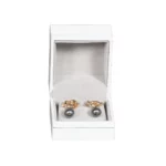Small Earring Box leather look paper white open front view with earring BXE84