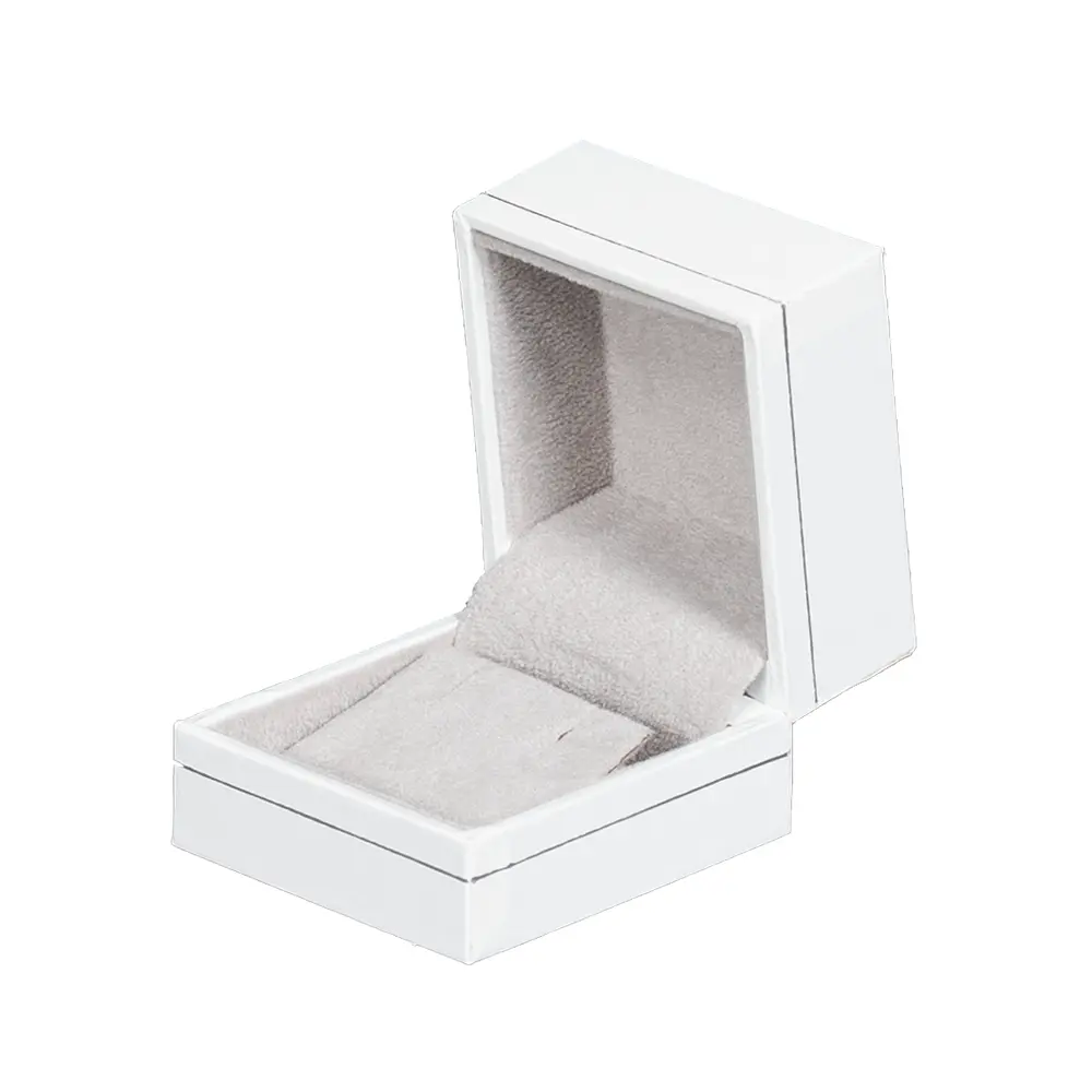 Small Earring Box leather look paper white open side view BXE84