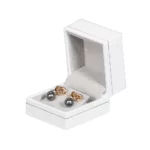 Small Earring Box leather look paper white open side view with earring BXE84